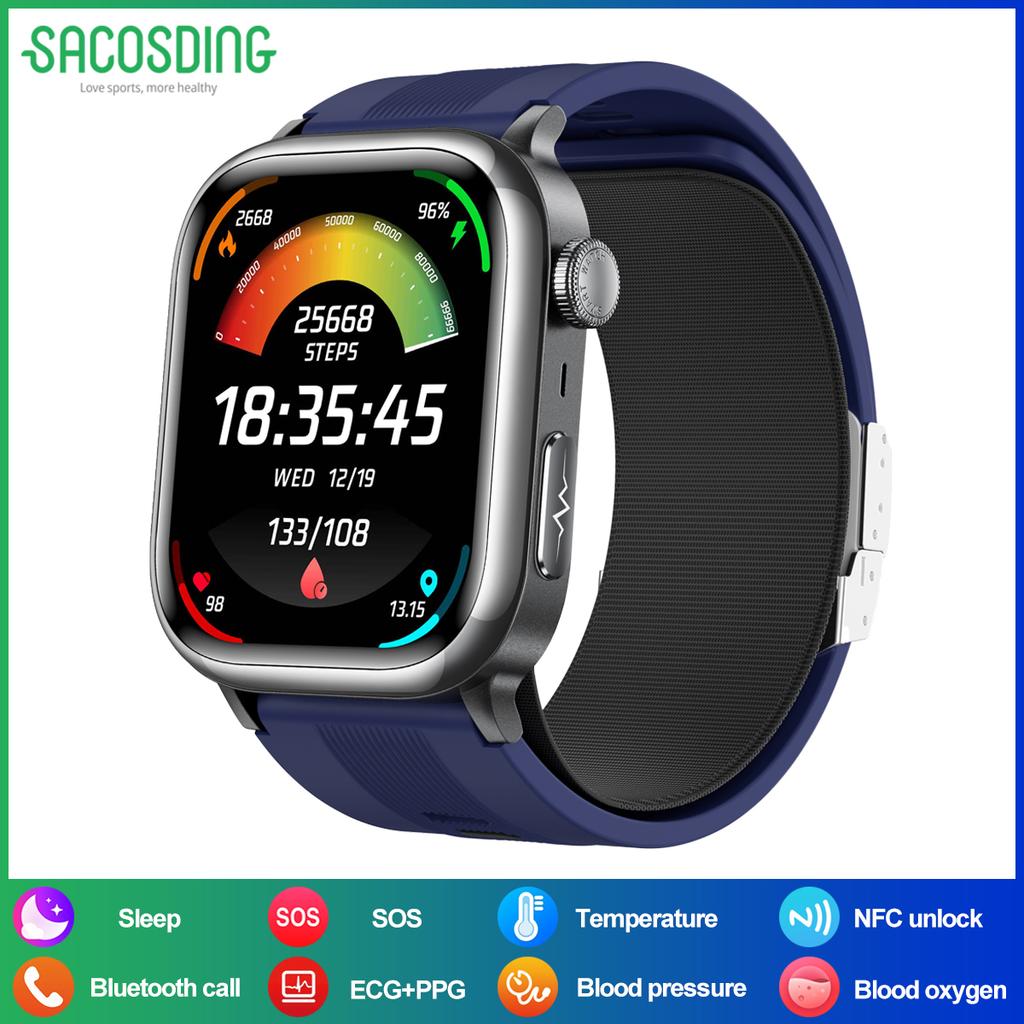 SACOSDING Новый ЭКГ PPG Воздушный насос Тип подушки безопасности Кровяное давление Мониторинг сна Здоровье Смарт-часы Дистанционный уход Bluetooth Вызов Спорт SOS Смарт-часы
