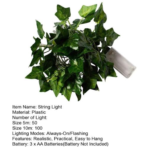 Гирлянды в виде лозы. Зелёные гирлянды в виде лозы плюща. Реалистичные, мягкое свечение. 2 режима освещения. Светодиодные гирлянды в виде листьев на батарейках. Аксессуары.