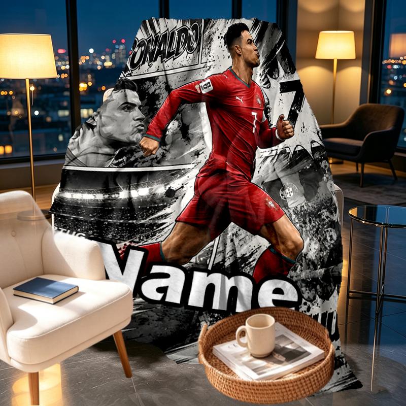 Custom Name Personalized Cristiano Ronaldo Print Blankets, Home Decor, Bedroom, Sofa, Camping, Couch, Gifts for Birthday Christmas