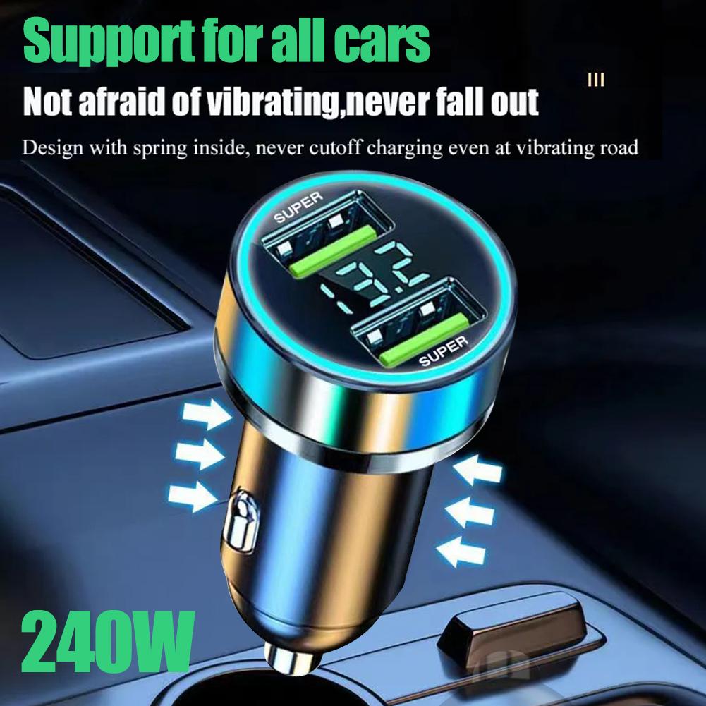 240W 2 Ports PD USB Car Charging Mobile Phone Dual USB Adapter Quick Charger For IPhone 15 14 13