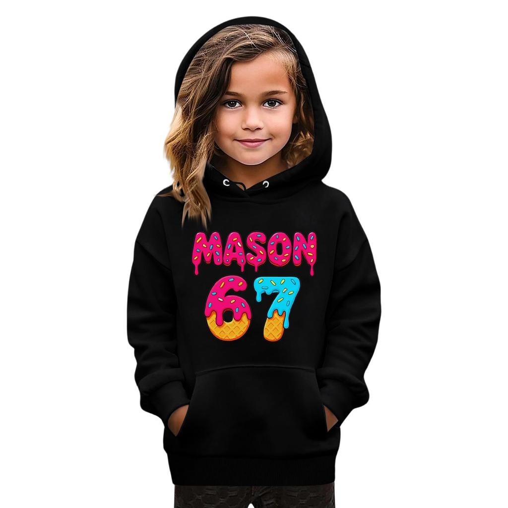 Детская мода Принтованный пуловер Повседневный с длинным рукавом Свитшот с круглым вырезом и капюшоном