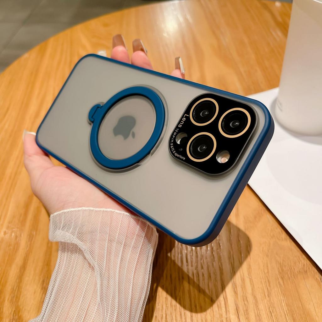 Applicable To iPhone15 Matte Magnetic Mobile Phone Case Apple 14 Invisible Rotating Bracket All-inclusive Lens 13 Protective Case