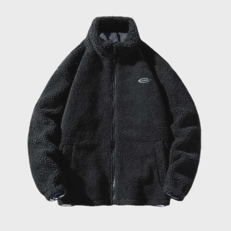 Мужская куртка из гранулированного флиса с воротником-стойкой: Осенне-зимнее модное пальто из овечьей шерсти, плотная повседневная мода.