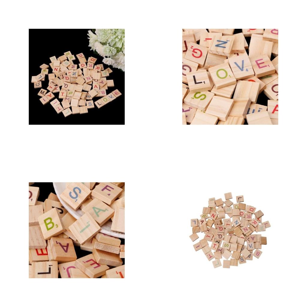 100 Scrabble Carreaux Lettre En Bois Noir Artisanat Alphabet Jeux De Jeu Société