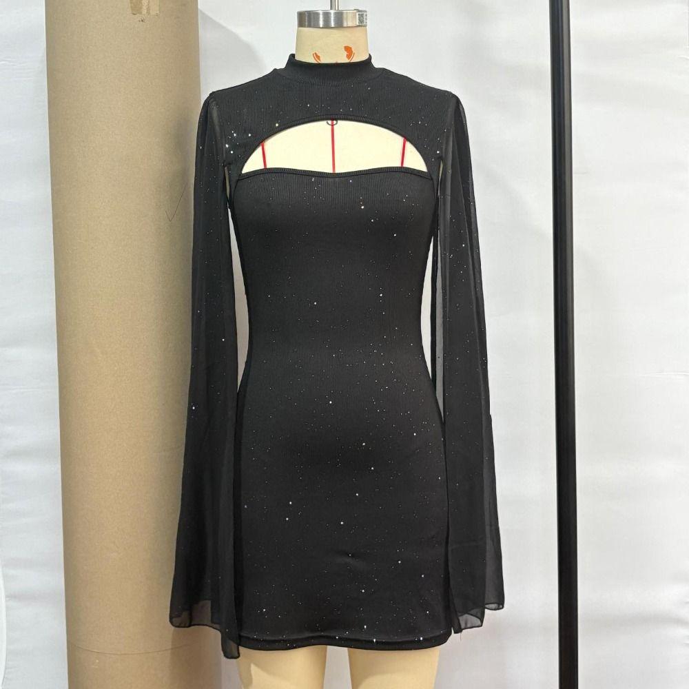 A-line Women Glitter Party Dress Sparkling Slim Evening Dress Chiffon Cape Red Dress Ladies Girl