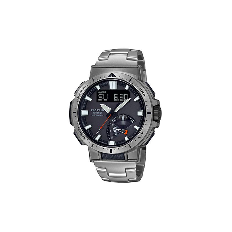 Casio Серия PRO TREK-Дисковый двойной дисплей Металлический Наручный Радиоуправляемый Солнечный Спортивный Водонепроницаемый Кварцевый Механизм Титановый Ремешок PRW-70YT-7PRD
