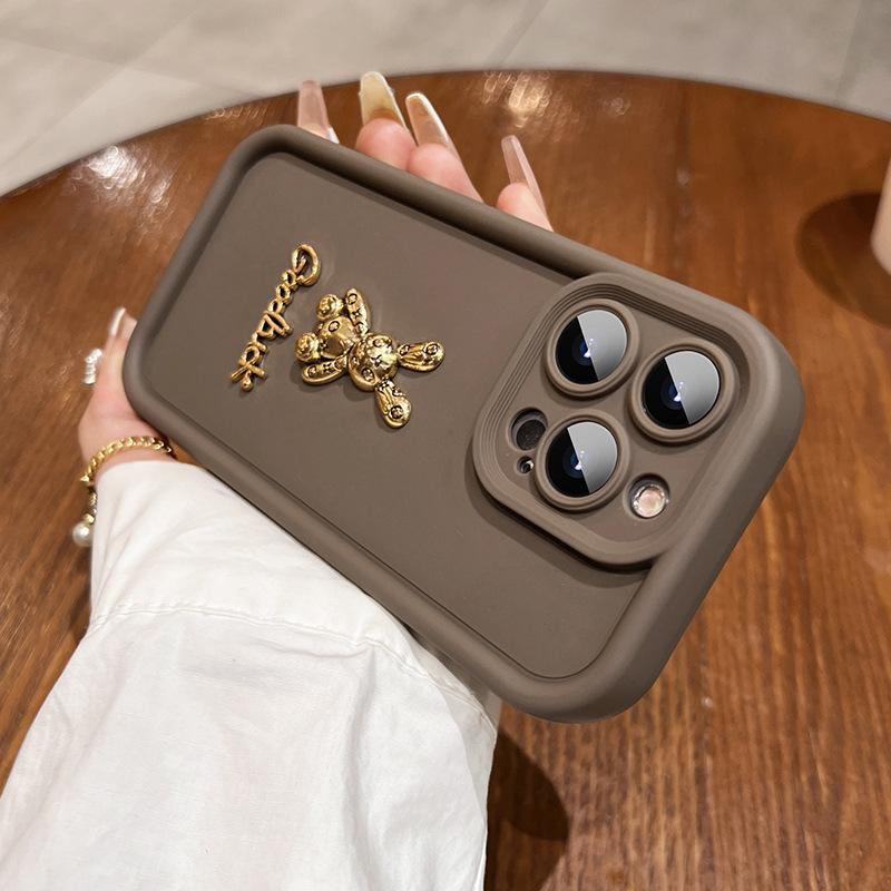 3D милый золотой кролик силиконовый мягкий чехол для телефона iPhone 15 16 Pro Max 14 13 12 11 XS XR 7 8 Plus противоударный чехол Candy Matte