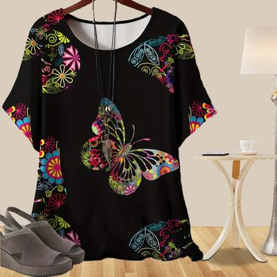 Женская мода повседневная свободная весенняя рубашка женские топы с коротким рукавом с цветным ажурным узором в виде бабочек