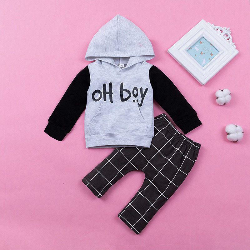 Stylish 2pcs Toddler Baby Boys Oh Boy Outfits Hoodies Pants Leggings