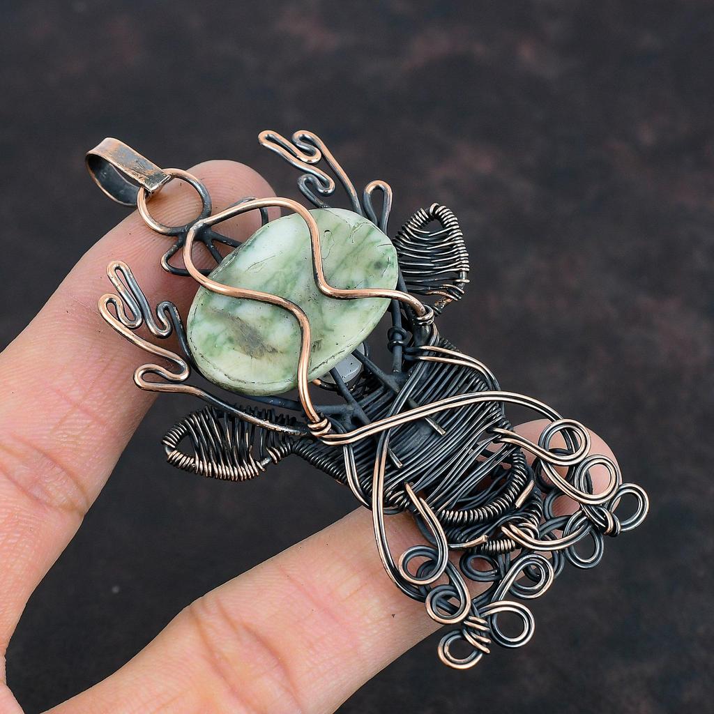 Подвеска из древесного агата, подвеска из радужного лунного камня, подвеска из медной проволоки, ювелирные изделия из драгоценных камней, подвеска в виде оленьей морды, подвеска ручной работы, подарки для жены