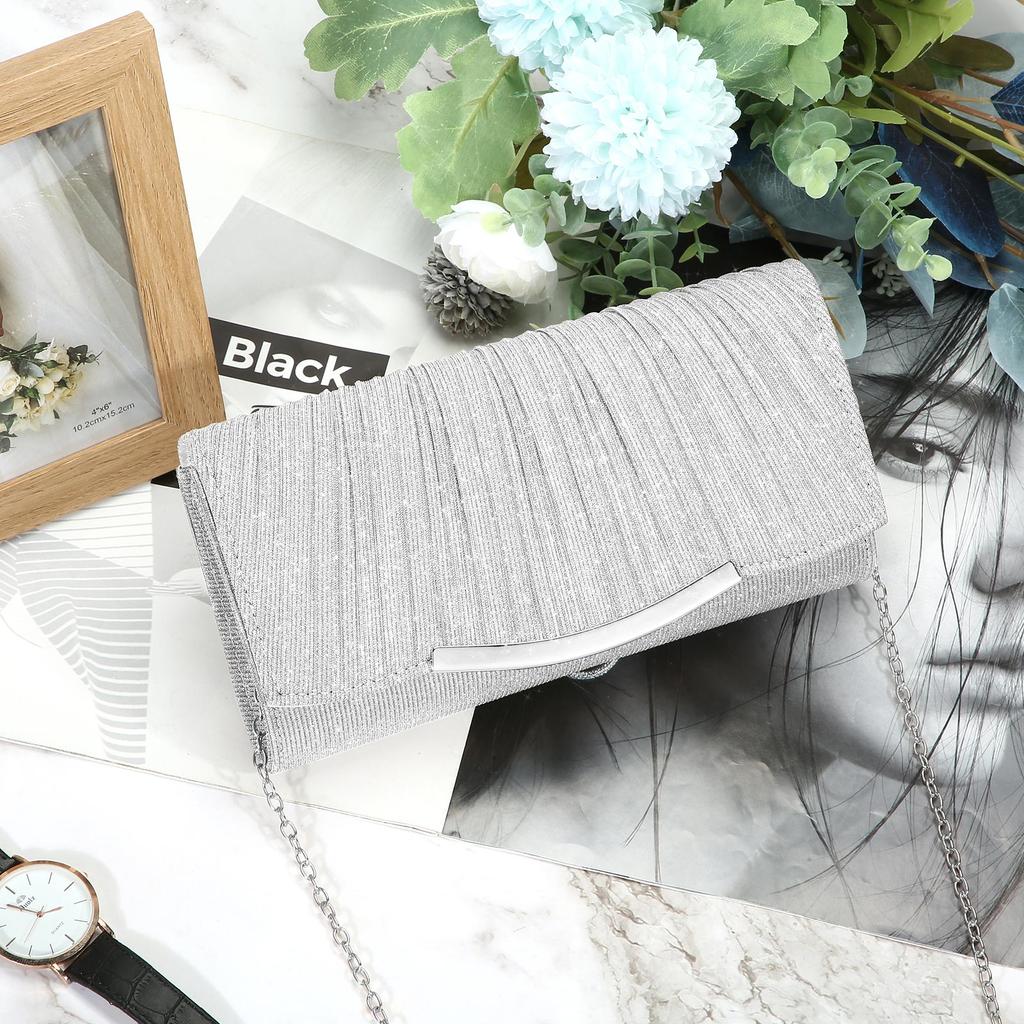 Women's Evening Bag Shiny Clutch Handbag Party Dinner Fashion Crossbody Bags Silver/Champagne Shoulder Bag