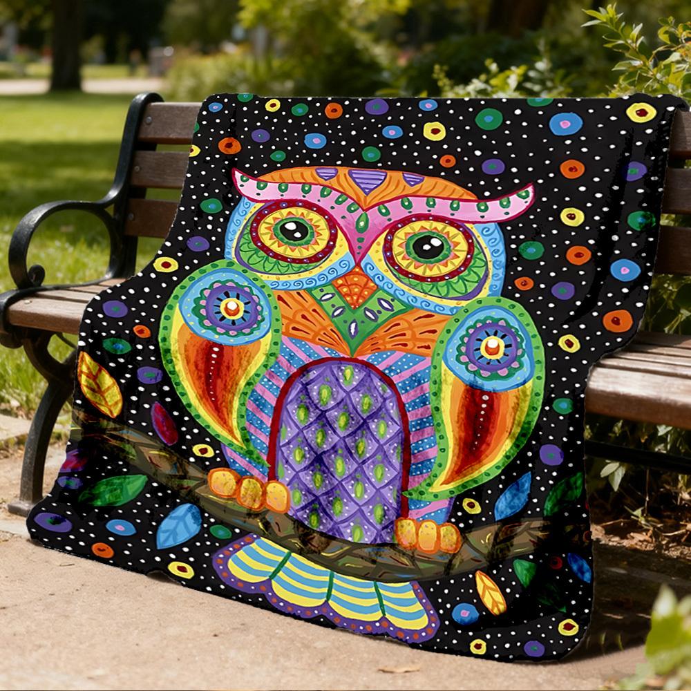 1pc Colorful Owl Art Print Print Outdoor Blanket, Lightweight Polyester,