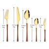 5Pcs Stainless Steel Imitation Wooden Handle Cutlery Set Dinnerware Western Tableware Knife Tea Fork Coffee Spoon Flatware
