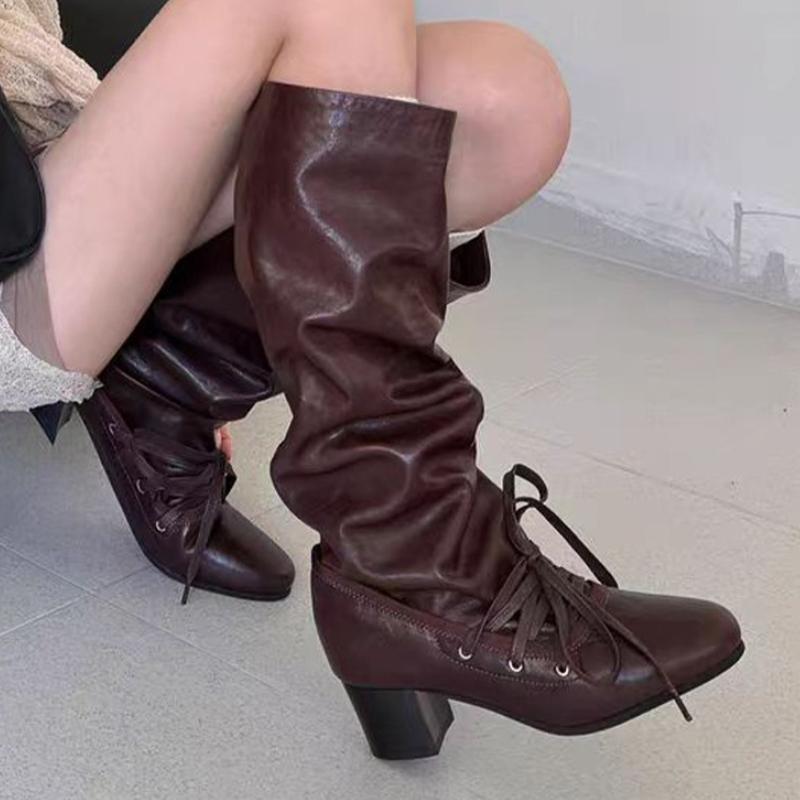Fashion Women's High Boots High Heels Fashion Lace Up Designer Shoes Woman Winter 2025 Designer Goth Chelsea Boots New Pumps Mujer Botas