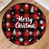 Christmas Red Checkered Round Carpet Living Room Mat Festive Red Festive Atmosphere Decorated Christmas Tree Home Rug Decoration