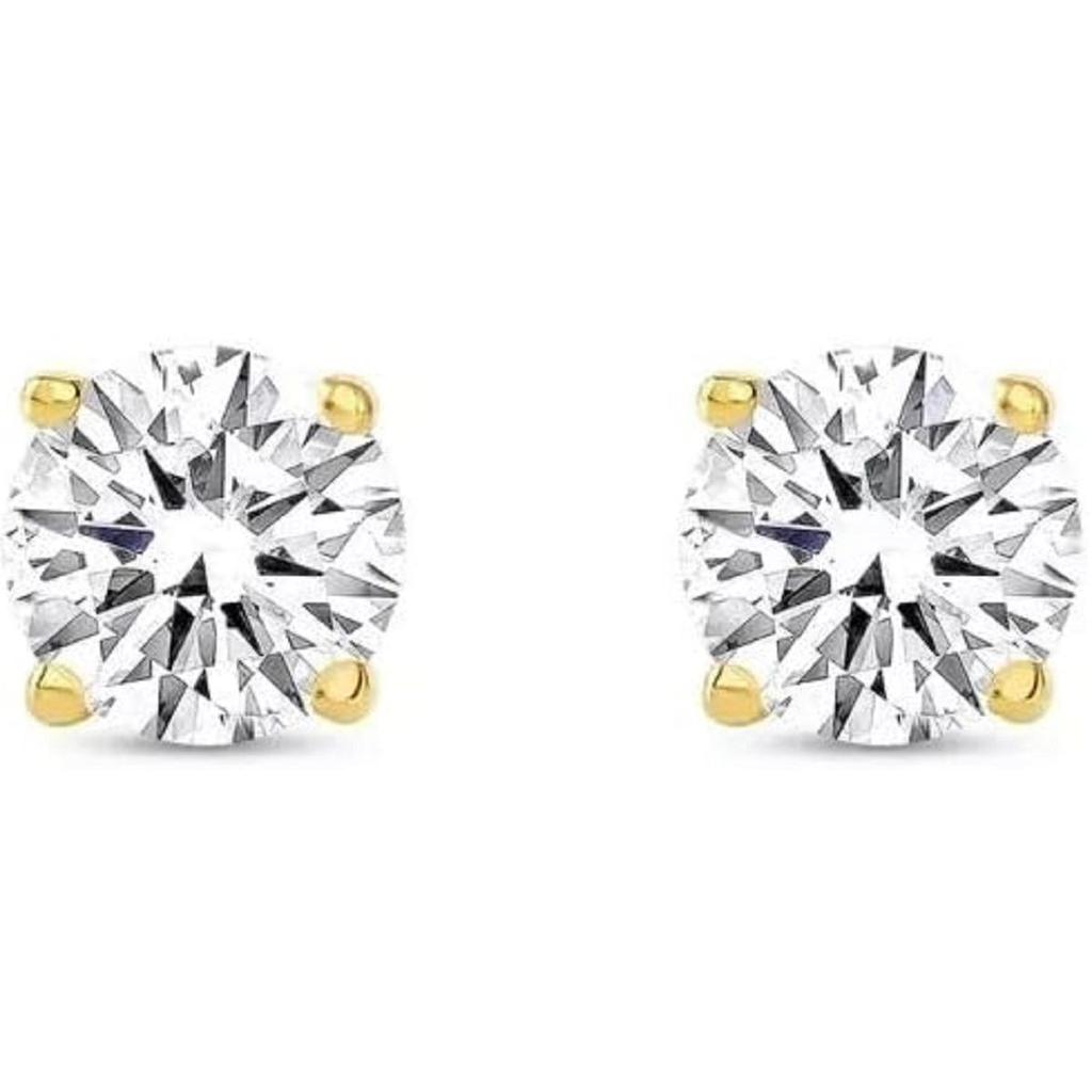 Серьги-пусеты с круглыми бриллиантами 1 карат, выращенными в лаборатории, из цельного настоящего желтого золота 14 карат, с пушеточными застежками, ювелирные изделия для женщин