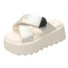 Fashion 7.5CM High Platform Women's Summer Slippers Canvas Wedge Heels Slides Sweet Girl Chunky Sandals Open Toed Beach Flip-Flops