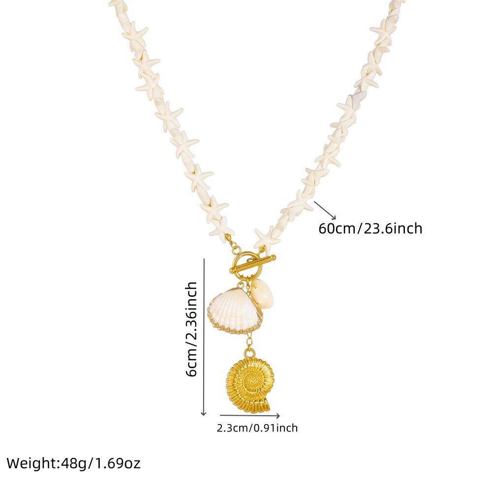 DIEYURO 316L Stainless Steel Golden Conch Pendant Necklace Lady New Beach Starfish Scallop Neck Chain Vacation Neck Jewelry