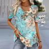 New Floral Print T-Shirt for Women Summer V-Neck Pullover Tops Female Oversized Short Sleeve Tees Fashion Basic Ladies Clothing