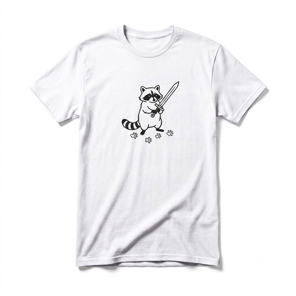 Cute Sword Wielding Raccoon Gift For Friends White TShirt