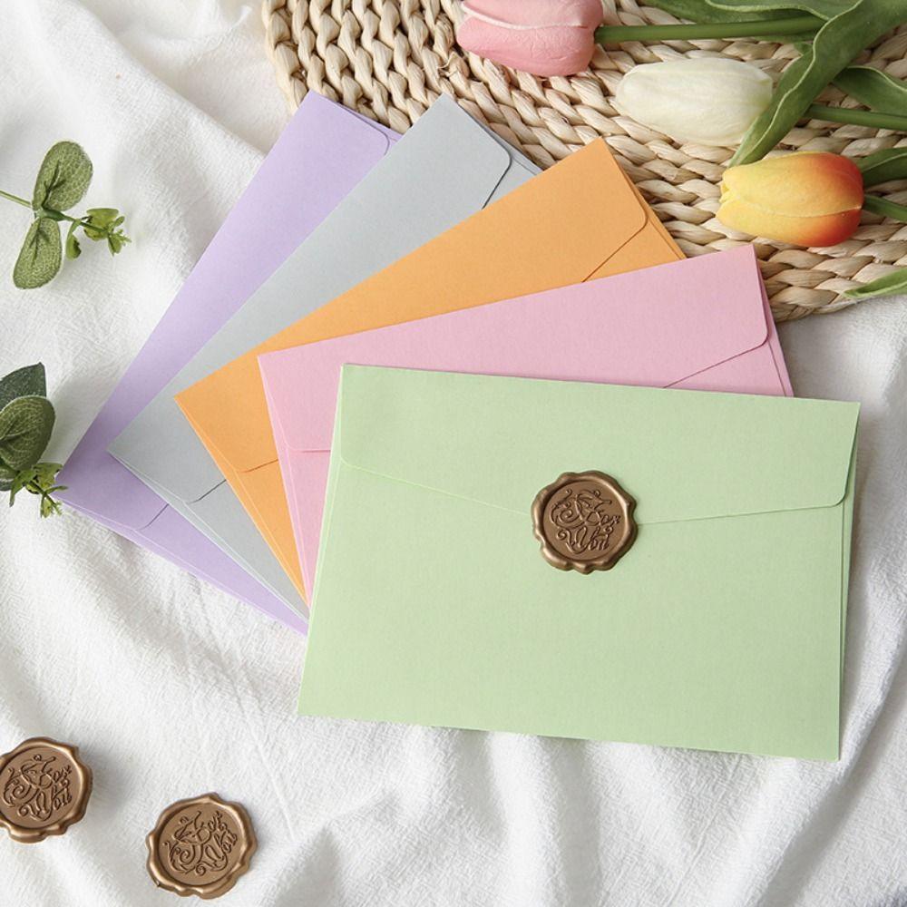10pcs Blank Invitation Cards Candy Color Macaron Color Greeting Cards Packing Envelope Postcard