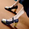 Light Thick Heel Single Shoes Women's New Color Matching Women's Shoes with Mary Jane Square Head High Heels