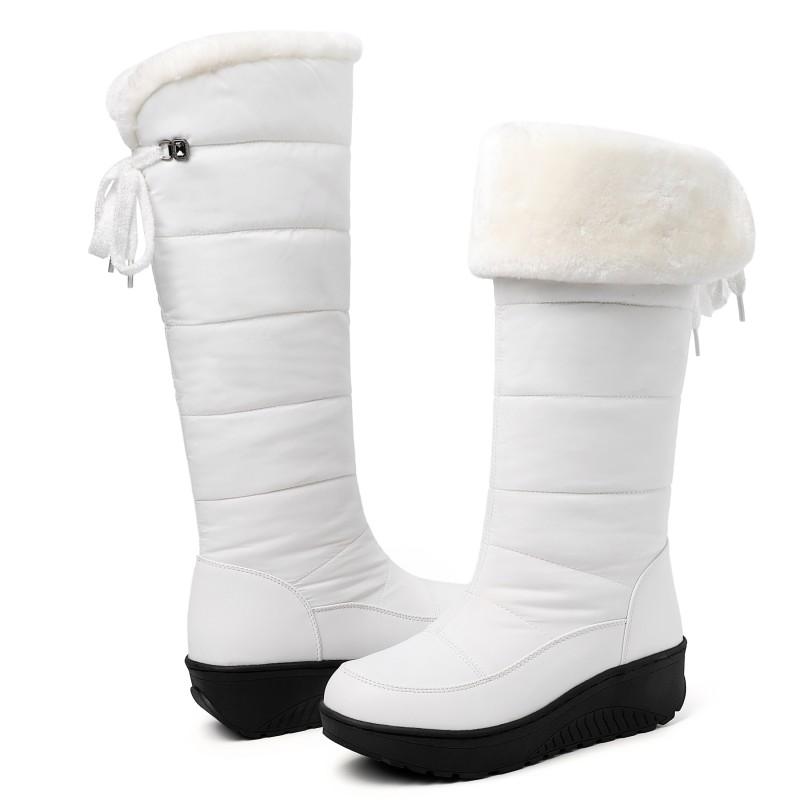 Waterproof Winter Shoes Woman Snow Boots 2024 Warm Fur Plush Casual Wedge Knee High Boots Girls Black White Rain Shoes Ladies