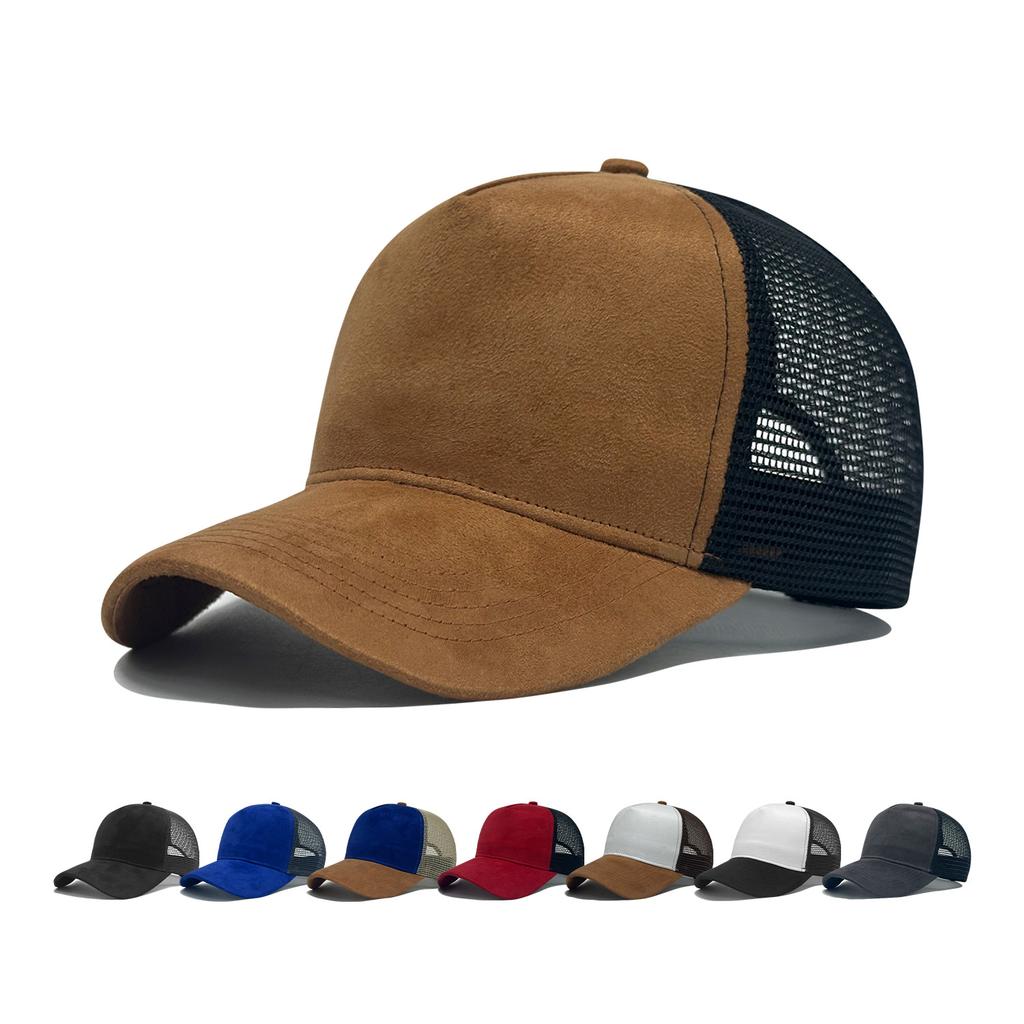 Solid Color Suede Baseball Cap, Embroidered Breathable Mesh Peaked Cap, Four Seasons Versatile Unisex Sun Shade Hat