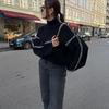 Fall Winter Women's Casual Fashion Outer Wear Knitted Sweater High Neck Long Sleeve Loose Patchwork Knitted Sweater Warm Versatile Soft Sweater Coat