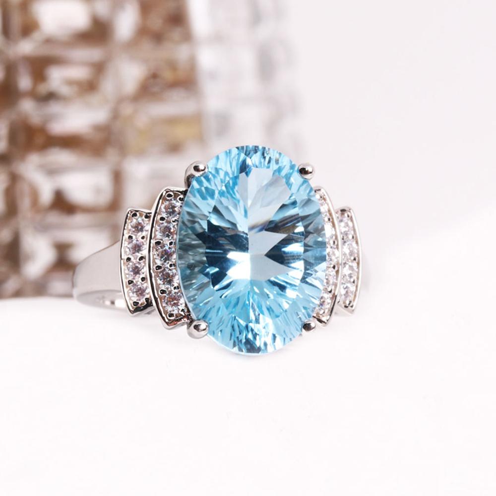 Кольцо с натуральным небесно-голубым топазом 8,50 карат, овальный драгоценный камень 10*14 мм, стерлинговое серебро 925 пробы, классический дизайн, изысканное ювелирное изделие для женского юбилея