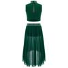 Girls Dance Outfit Sparkly Crop Top Keyhole Back Plus Irregular Hem Mesh Skirt Side Slit Performance Set
