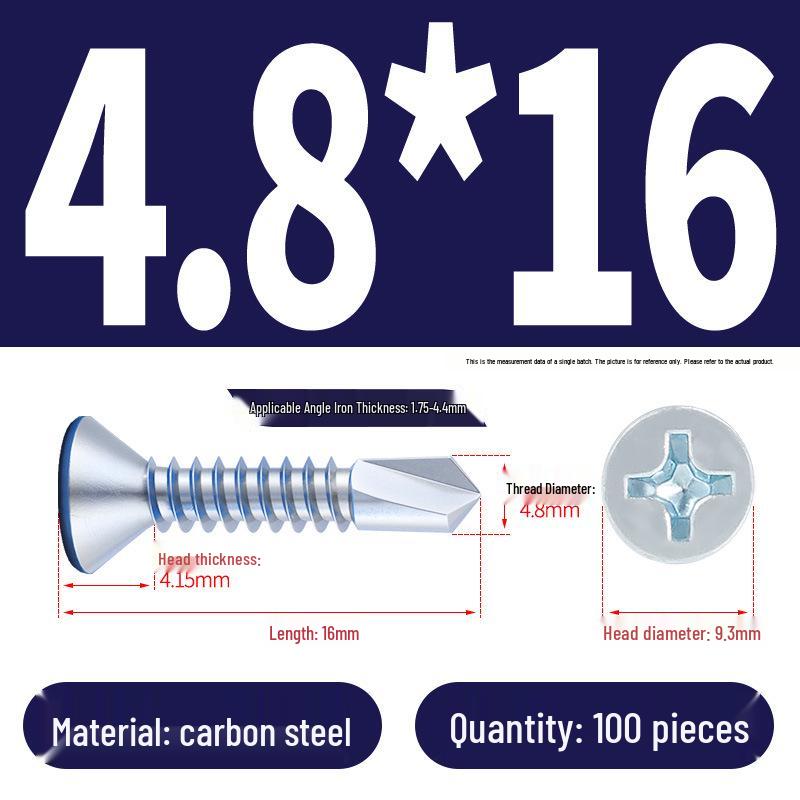 Винты с плоской головкой, из нержавеющей стали, с синим цинковым покрытием, самосверлящие и самонарезающие M3.9-M5.5