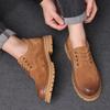 FashionNew Spring British Style Leather Outdoor Off-road Work Shoes Men's Fashionable Retro Lace Up Thick Soled Big Toe Leather Shoes