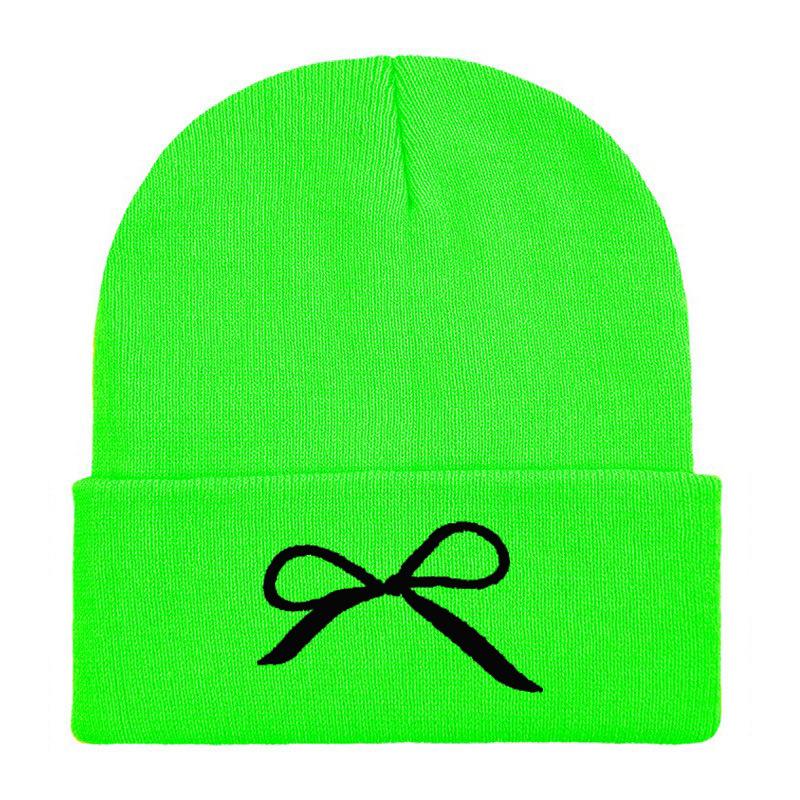 Bow Embroidered Flower Knitted Hat Versatile Wool Hat Outdoor Riding Pullover Hat
