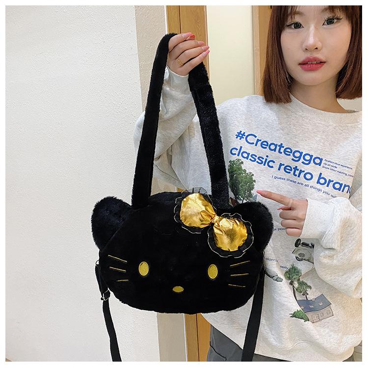 Cute Soft Cute Girl Doll Shoulder Bag Tote Bag Internet Celebrity Kitty Cat Plush Plus Tote Bag Plush Bag