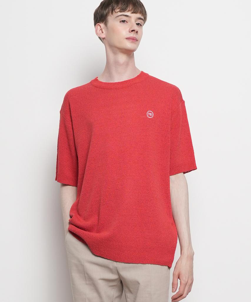 THE-ABON Men'S Summer Boucle Knit Round Short Sleeve T-Shirt Sky Blue