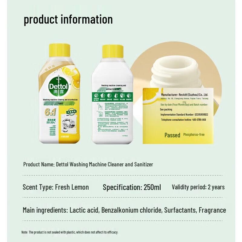 Dettol 6-in-1 Washing Machine Disinfectant, Lemon Scent (3x250ml)