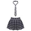 Women Plaid Pleated Mini Skirt with Attached Necktie School Uniform Style Zipper Closure Fancy Dress Costume