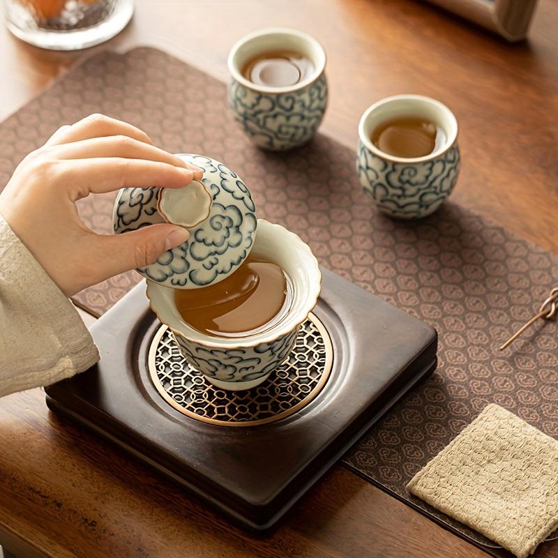 1set Rustic Ru Kiln Porcelain Tea Set Vintage Blue And White Floral Design Chinese Kung Fu Tea Ceremony Ceramic Teapot With Lid And Two Cups For Home