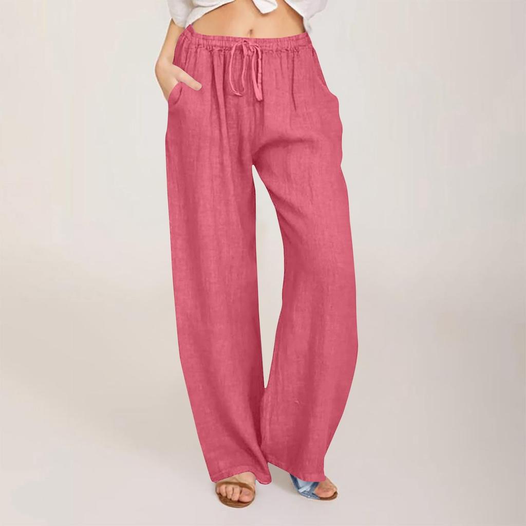 Women's Casual Straight Leg Pants Solid Color Casual Long Pants With Pockets