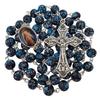 TALISMAN4U Catholic Rosary Necklace Blue Glass Beads God Mercy Medal Jesus Cross Religious Gift Glass Box,