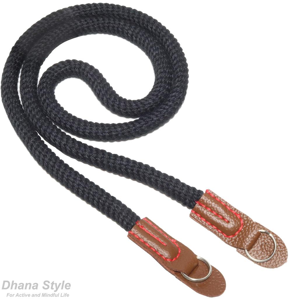 Круглый ремешок на шею для камеры, мягкий хлопковый плечевой ремень с металлическим покрытием, плечевой ремень, кольцо для камеры/кольцо для зеркальных/беззеркальных/компактных камер (ЧЕРНЫЙ)