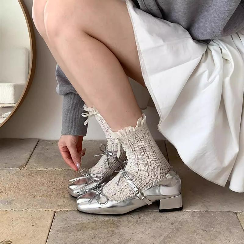 2025 Весна Осень Женские туфли Мэри Джейн Модные туфли с бантом-бабочкой Повседневные туфли на низком каблуке Платье Уличный стиль