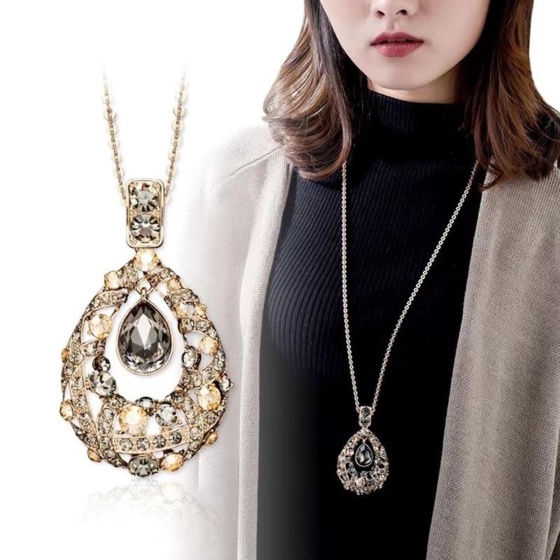 Корейское ожерелье-цепочка с длинным свитером в форме капли воды, винтажное хрустальное ожерелье-подвеска для женщин, очаровательные ювелирные аксессуары, подарки AVE