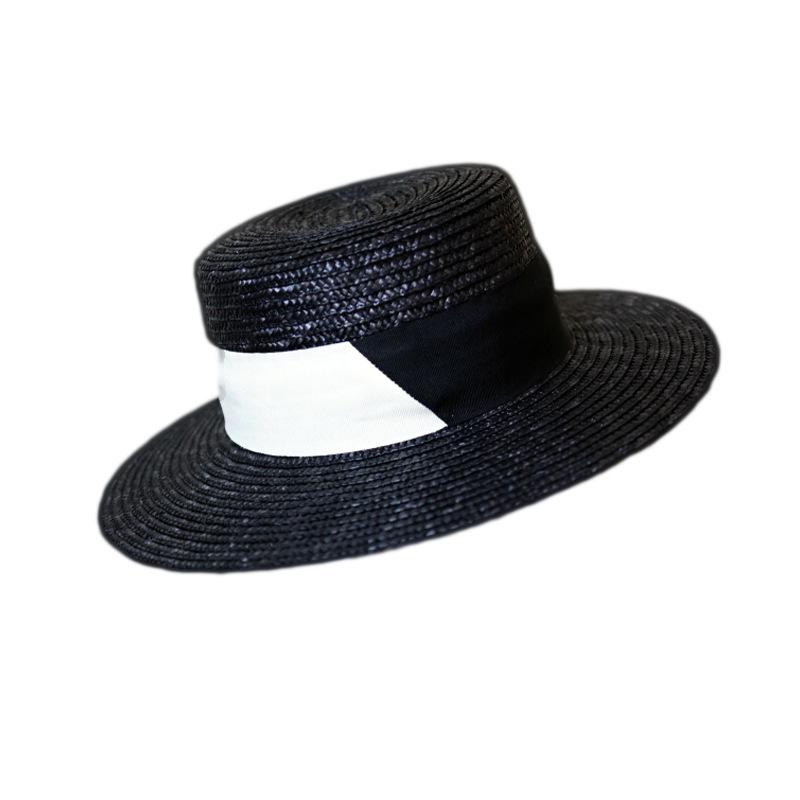 Европейский и американский ретро черный соломенный плетеный плоский верхний топ-цилиндр женская летняя шляпа от солнца защита от солнца пляжный отпуск соломенная шляпа шляпа от солнца