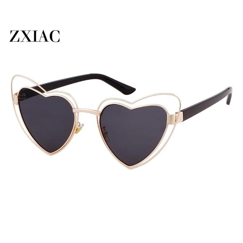 ZXIAC Fashion Love Shaped Frame Sunglasses Women Men Trend Double Peach Heart Metal  Sun Glasses Female Party Shades UV400 Music