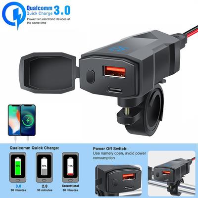 Мотоциклетный Руль PD QC3.0 USB Быстрая Зарядка Водонепроницаемый Телефонный USB-порт Зарядка Мобильного Телефона с Переключателем Мото Аксессуары