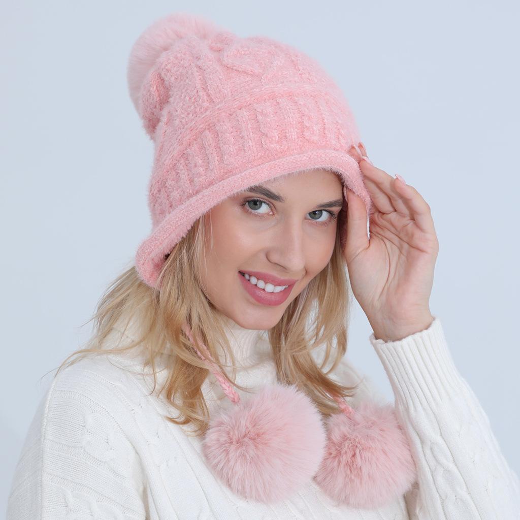 Женская милая осенне-зимняя плюшевая вязаная теплая шапка из мягкой шерсти синели