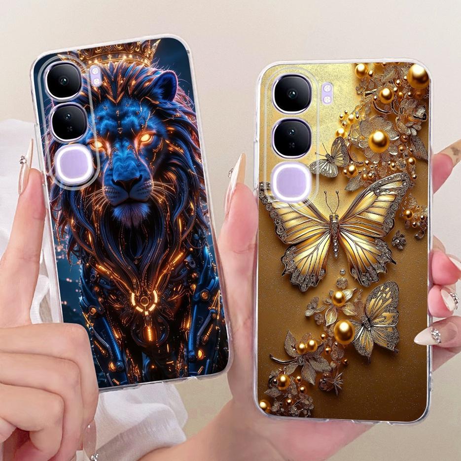 For Vivo V40 Lite 4G 5G Case V2417 Cool Lion Butterfly Painted Cover For Vivo Y200 5G Soft Slim Phone Case For Vivo Y300 5G Bags