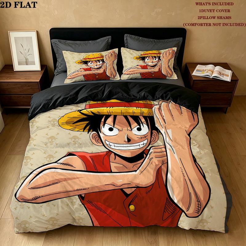 One Piece Monkey D Luffy Pattern Bedding Quilt Set Quilt Cover Pillowcase Home Birthday Gift(1 * duvet cover + 2 * pillowcase, without core)